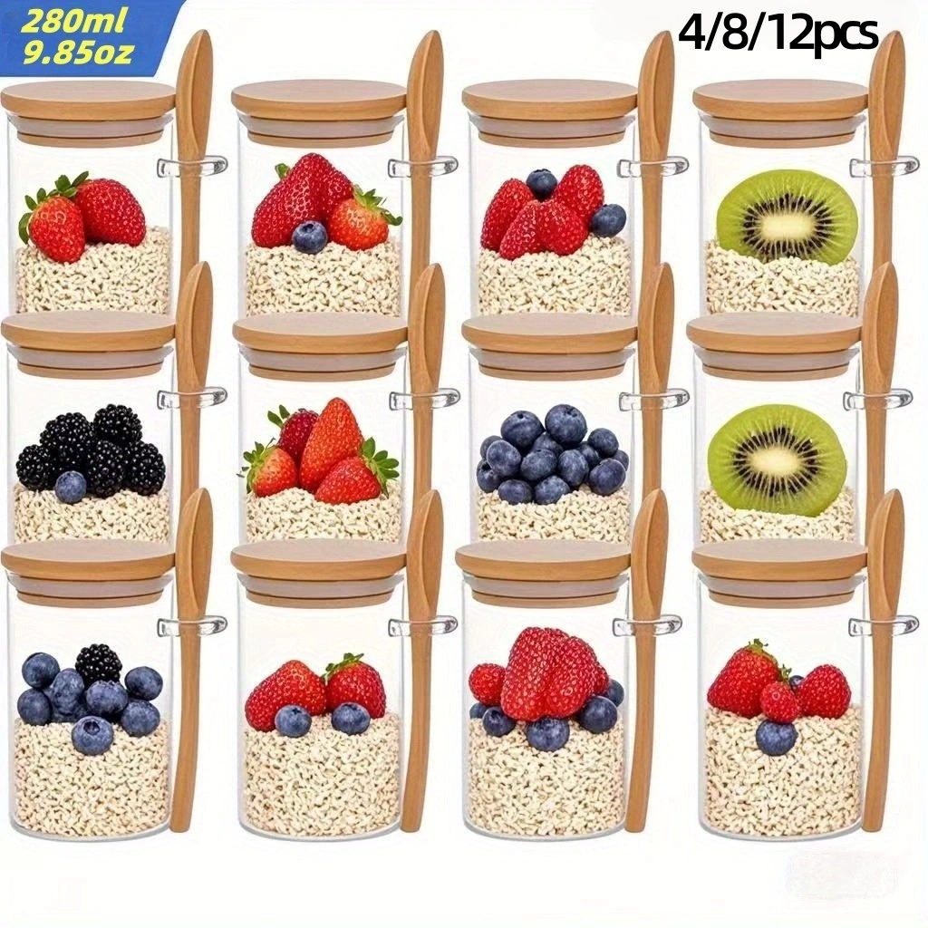 Meal Prep Yogurt Containers - 4/8/12Pcs, Oatmeal Breakfast Cups with Lids