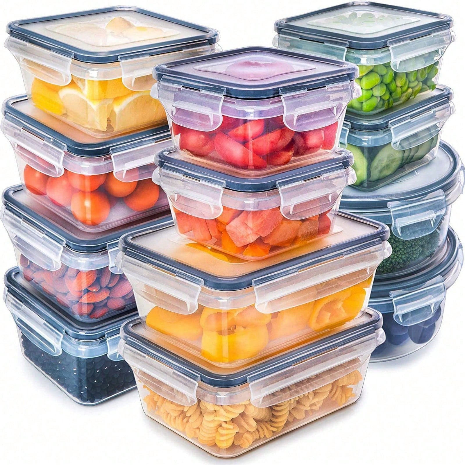 Meal Prep Glass - 12 Plastic Sealed Food Storage Boxes,