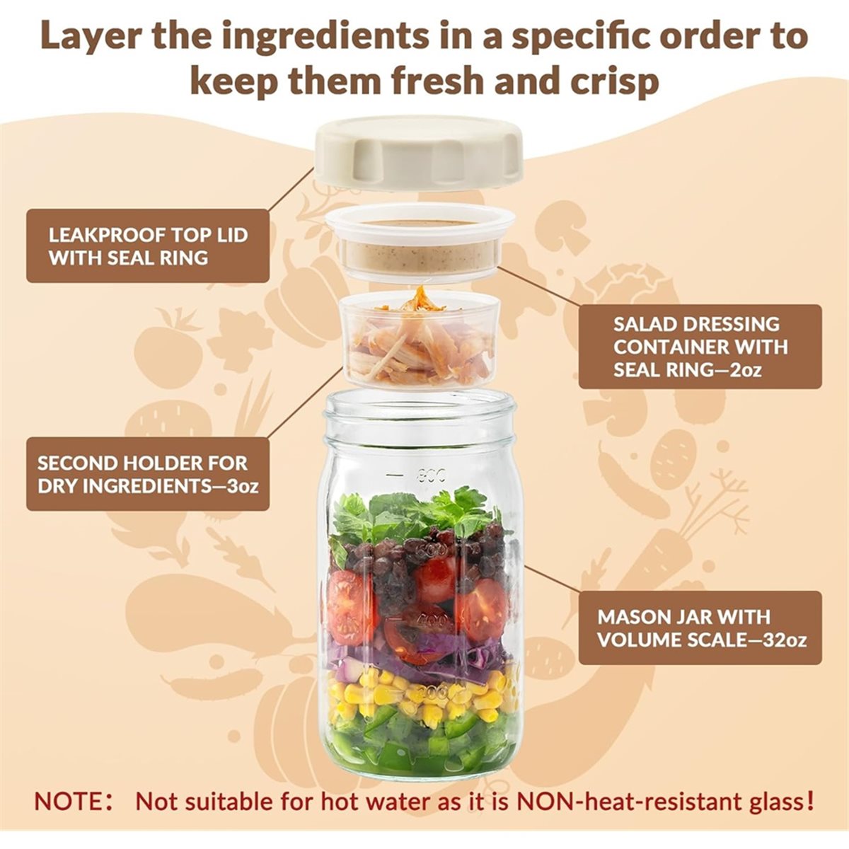 Meal Prep Glass - A67T NEW 4 Pack Glass Salad