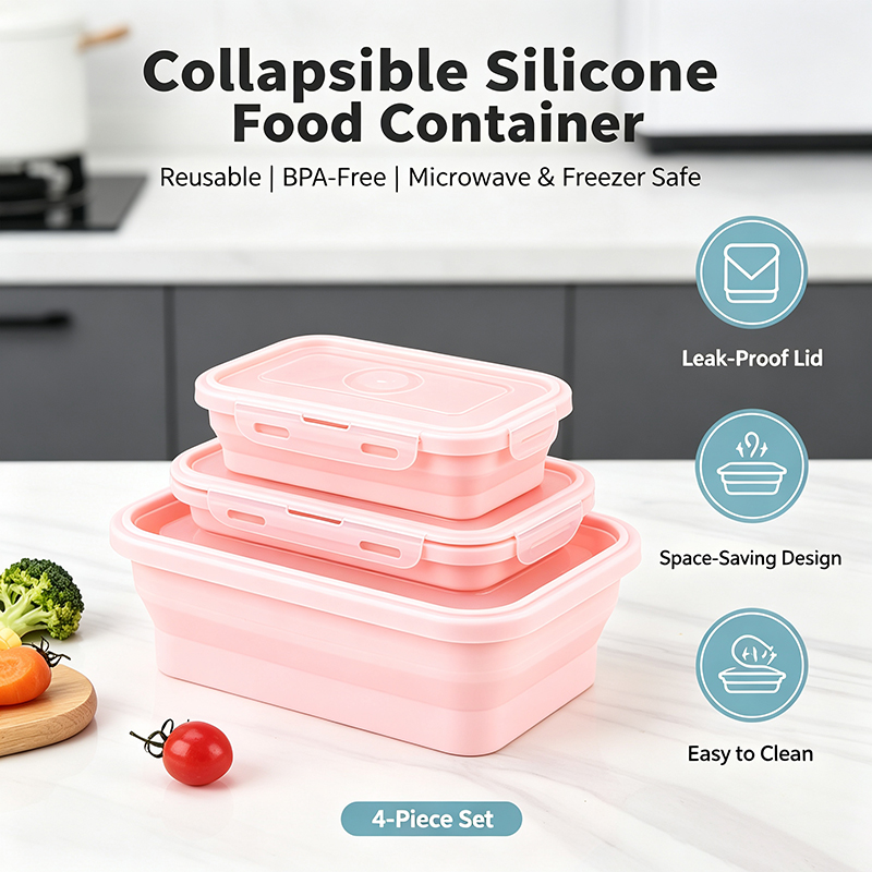 Meal Prep No Microwave - 4Pcs Foldable Silicone Lunch Box Portable