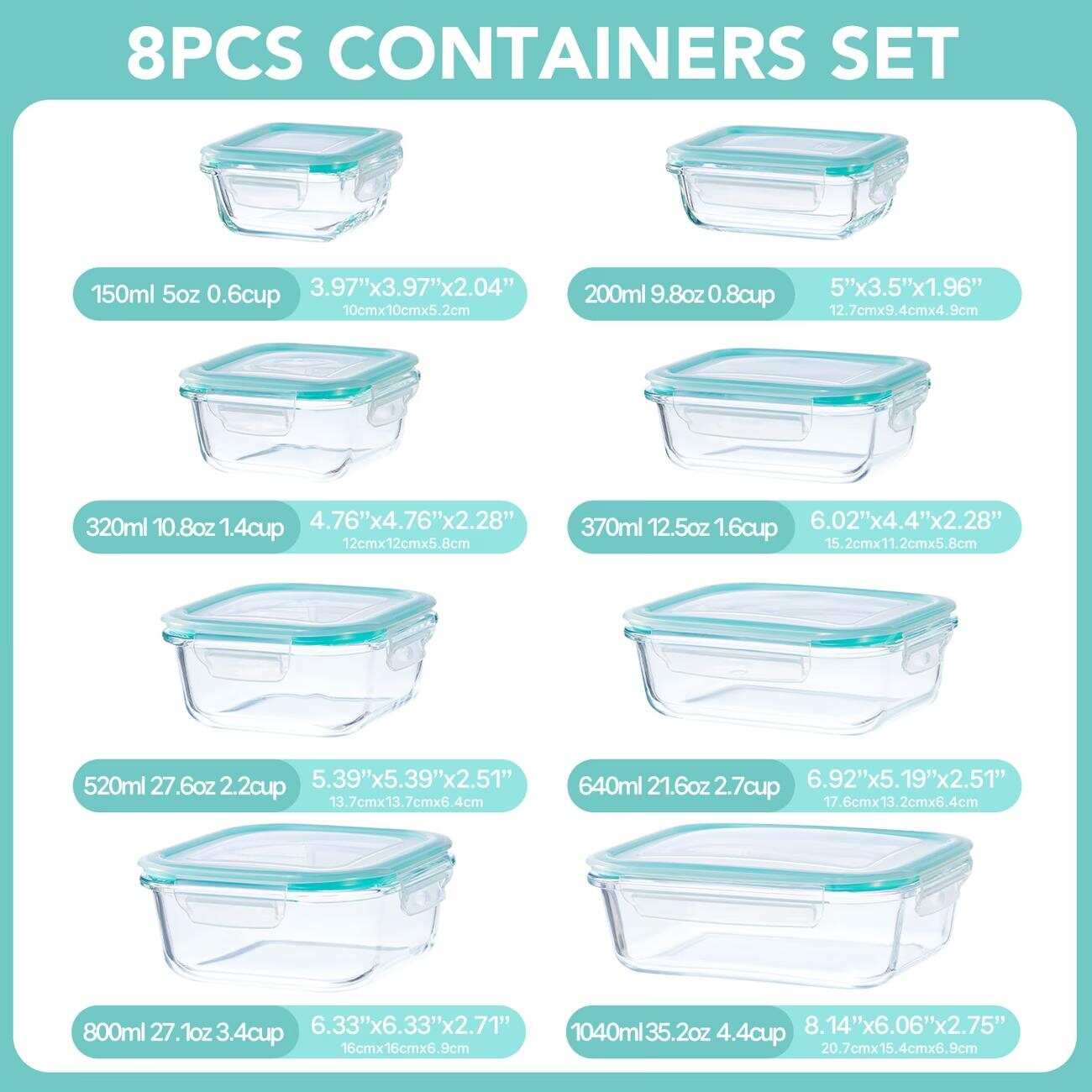 16pcs Sealed Glass Food Storag - огляд і ціна Meal Prep Glass